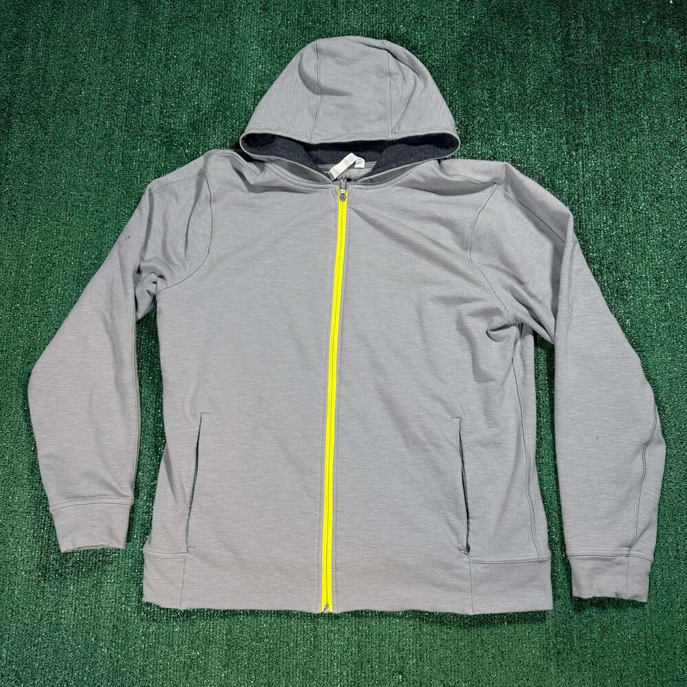 Lululemon Athletica Men's Full Zip Gray Hoodie Jacket Yellow Zipper Size XXL